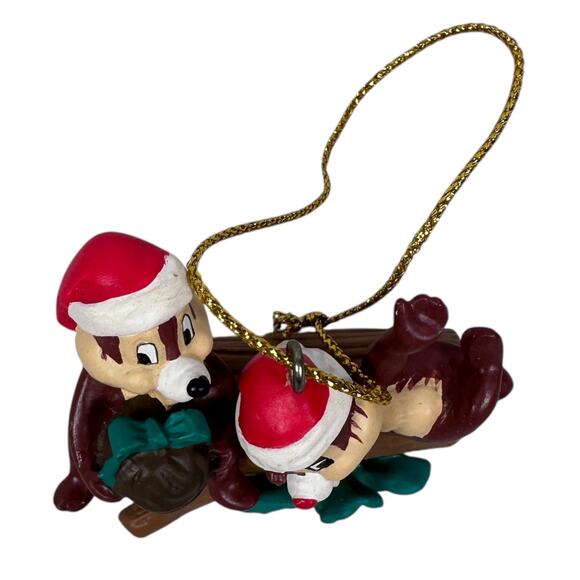 Vintage Disney Chip 'n' Dale Christmas Ornament Santa Hats on Log Holiday Decor - Picture 6 of 8